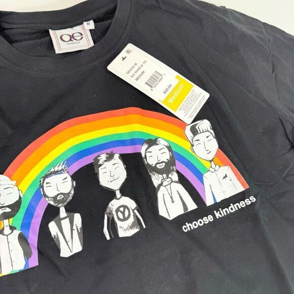 Queer Eye Tee Shirt Mens Medium Black Choose Kindness LGBGQ Crewneck New RAinbow - Picture 4 of 9